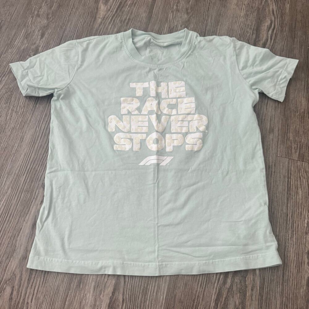 Women’s Formula 1 Floral The Race Never Stops Slogan T-Shirt Mint Green XS
